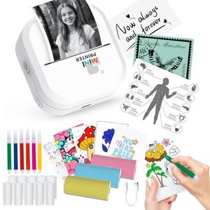 Sticker Printer - 24"/Min Fast Printing-Bluetooth Inkless Printer&Sticker Maker with 13 Rolls Paper,Wireless Thermal Printer for iPhone/Android,Compact Print Pod for Notes,Journals,DIY,Kids Crafts