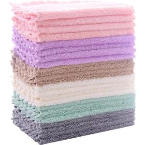 24 Pack Kitchen Dishcloths - Does Not Shed Fluff - Reusable Dish Towels, Dish cloths, Super Absorbent Coral Fleece Cleaning Cloths, Nonstick Oil Washable Fast Drying, 7 x 9 Inch (Multicolor)