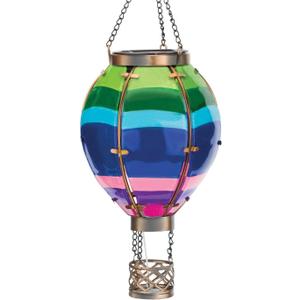 Regal Art & Gift Hot Air Balloon Solar Lantern  Hanging Solar-Powered LED Lights, Waterproof Portable Decorative Outdoor Lamp Made of Metal & Glass for Garden, Patios & Pathway  Stripe (Small)