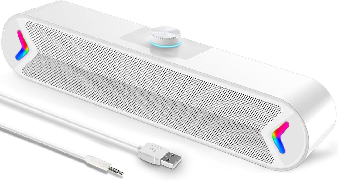 LENRUE Computer Speakers,Wired USB-Powered Sound-bar with 10W Stereo Sound for PC Desktop,Plug-n-Play (A39PRO /White)