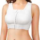 BRABIC Front Closure Post Surgical Compression Everyday Bra for Women Mastectomy with Removable Breast Support Band (Large, White)