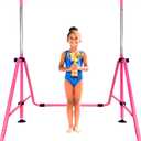 MARFULA Foldable Gymnastic Bar for Kids Ages 3-12, 9 Height Levels, 200 lbs Weight Capacity, 5 Ft Length Gymnastic Kip Bar with Mat, Gymnastic Equipment for Home and Gym Center Indoor Outdoor Use
