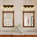 4-Light Farmhouse Bathroom Vanity Light, Wood Bathroom Lighting Fixtures Over Mirror, Black Bathroom Light Fixtures with Cage Metal Shade, Rustic Vanity Light with E26 Base