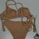 ZAFUL Women's High Cut Bikini Sets Ribbed V-Wire Cami Bikini Two Piece Swimsuit, M, Brown