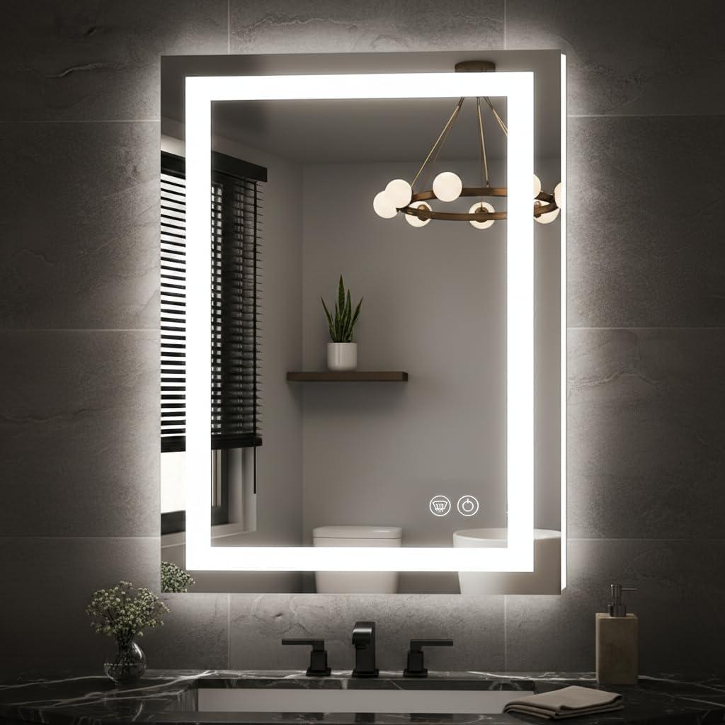 20 x 28 LED Bathroom Mirror with Lights, Lighted Bathroom Vanity Mirror for Wall, Espejos para Baos, Frontlit & Backlit, Anti-Fog, Shatterproof, 3 Adjustable Color Temperatures & Memory Function (Frameless)
