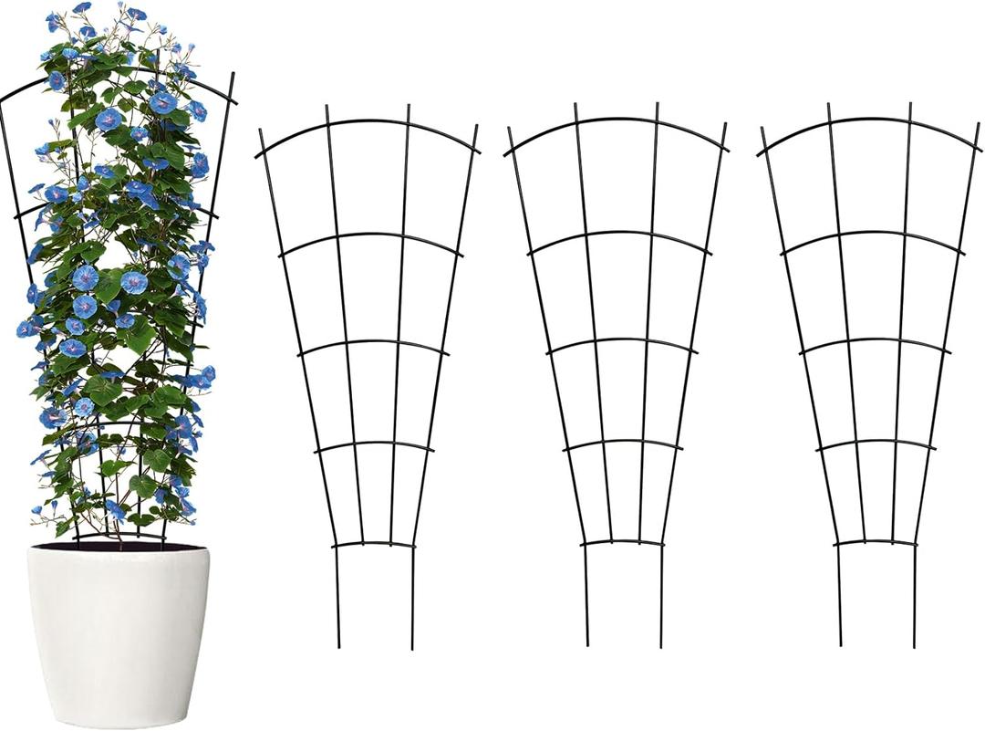 Thealyn 4 Pack 32" Metal Plant Trellis for Pots & Garden Beds, Rustproof Support for Indoor Outdoor Climbing Plants, Vines, Flowers, Fan Shaped, Black