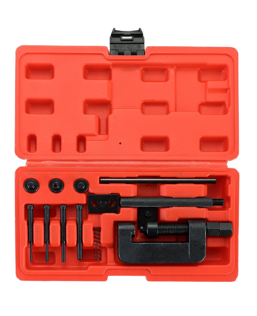 13PCS Chain Breaker Tool Kit, Motorcycle Chain Breaker Set, Chain Removal Tool Chain Cutter and Riveter Kit with Carrying Case for ATV, Bicycle, and Motorcycle for Easy Chain Maintenance