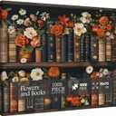 Vintage Books Flower Puzzles for Adults 1000 Pieces, Beautiful Bookshelf Floral Jigsaw Puzzles, Art Challenging Plant Wildflower Puzzle
