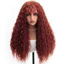 Synthetic Curly Wig with Bangs Heat Resistant Water Curl Hair Wigs for Women Long Afro Water Curly Wigs Full and Thick Reddish Brown Curly Wig 26 Inch 