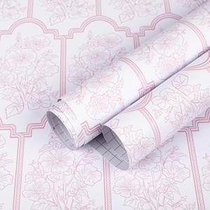 Pink Floral Peel and Stick Wallpaper Modern Boho Vintage Contact Paper for Bathroom Kitchen Removable Self Adhesive Vinyl Wall Paper Decals Waterproof Renter Friendly Wallpaper 17.3 in X 393.7 in