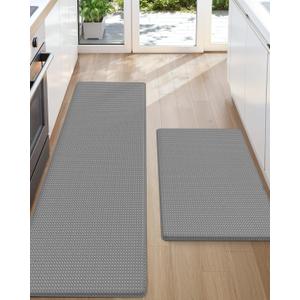 Color&Geometry Anti Fatigue Cushion Padded Kitchen Mat for Floor - 17x29+17x59,Easy Clean, Waterproof & Oil Proof, Anti Slip, Foam Rubber Runner Rug for Front Sink Comfort Standing, Grey Set of 2