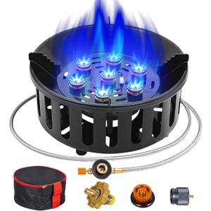 BESTFIRE Propane Burner Portable Gas Stove Single Burner Propane Stove 72,000 BTU Windproof Camping Stove with Piezo Ignition, Extended Hose & 3 Adapters, Portable with Carrying Bag (9.25'' x 4.53'')