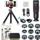 15 in 1 Universal Phone Camera Lens Kit 18X Telephoto lens Wide Angle lens,Macro Lens, Fisheye lens,Kaleidoscope 3/6 lens, CPL/Flow/Star/Radial Filter, Tripod, Remote Shutter for most of Smartphone