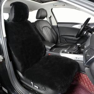 Natural Fur Sheepskin Universal car seat Covers for seat Cushion Auto Accessories, (Inky Black, Universal Fit)