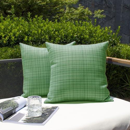 Kevin Textile Pack of 2 Spring Decorative Outdoor Waterproof Throw Pillow Covers Stripe Square Pillowcases Modern Cushion Cases for Patio Couch Bench 20 x 20 Inch Sage Green
