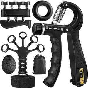 Grip Strength Trainer Kit (5 Pack) Adjustable Resistance Hand Gripper,Finger Exerciser,Hand Extension Exerciser,Stress Relief Ball and Forearm Workout Ring for Muscle Building Injury Recover