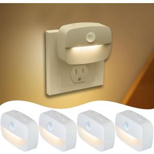 Sossi Motion Sensor Night Light Plug in 4 Pack,10-60Lm Stepless Dimming,3 Light Modes with Memory, Smart Night Lights Plug Into Wall Sensor, Dusk to Dawn Sensor for Bedroom, Toilet, Hallway, Kitchen