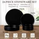 Herogo Dinnerware Sets with Pasta Bowls for 6, 24 Piece Dinner Salad Plates and Cereal Serving Bowls, Stoneware Dishes Dinner Ware for Home Kitchen, Dishwasher & Microwave Safe, Matte Black