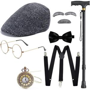 Gionforsy Old Man Costume Accessories Set 100 Days of School Grandpa Accessories 1920s Men Gatsby Costume