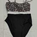 AI'MAGE Women's One Piece Swimsuit Color Block Bathing Suit Square Neck Swim Suits Vintage Retro Swimwear Small (Leopard Black)