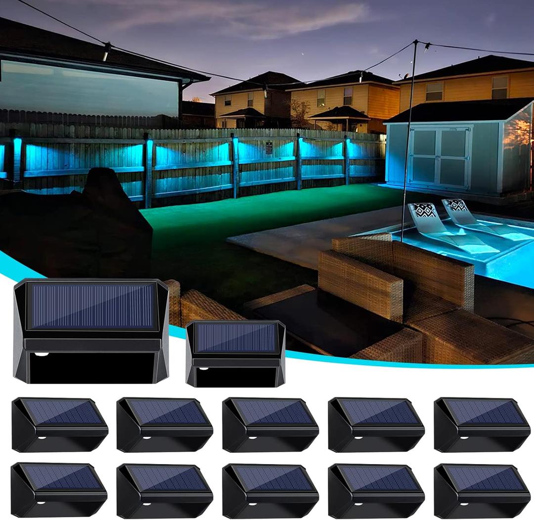 Solar Fence Lights, 8 Modes - Warm White, Cool White, RGB - Perfect for Patio, Yard, Wall, Fence, Step (12 Pack)