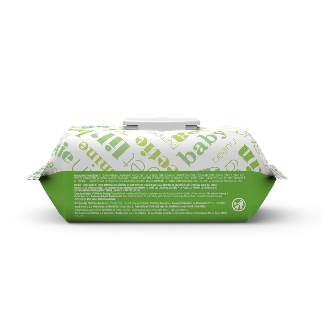 Amazon Elements Baby Wipes, Fresh, Flip-Top Pack, 1 Pack, 90 Count.