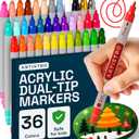 ARTISTRO 36 Acrylic Paint Markers for Rock, Fabric, Wood, Glass, Craft, Decoration - Dual-Tip Paint Pens - Stocking Stuffers, Christmas Gift Idea for Teens, Grandkids, Kids - Art Supplies