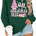 MOUSYA Christmas Sweatshirts Women Christmas Tree Sweater Christmas Party Outfit Xmas Gifts Top Casual Long Sleeve Tops,L