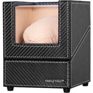 TRIPLE TREE Single Watch Winder for Automatic Watches, with Super Quiet Japanese Motor, 4 Rotation Mode Setting, Flexible Plush Pillow Fit Lady and Man Watches (Carbon Fibre)