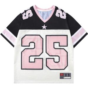 BEAUDRM Men's Number Graphic Jersey Shirts Short Sleeve Striped Casual T Shirt Top Athletic Sports Jersey T Shirts Streetwear Black and Pink Small