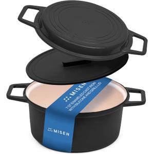 Misen 7 QT Enameled Cast Iron Dutch Oven - Chip-Resistant Enamel Coating - Thick Iron Core For Heat Retention - Large Cooking Surface - Oven Safe, Induction Compatible - Grill and Silicone Lid, Black