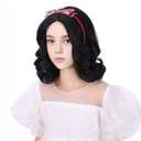 Girls Black Wig with Headband Kids Short Natural Black Wavy Curly Wig Children Middle Part Wigs Heat Resistant Synthetic Wigs with Cap