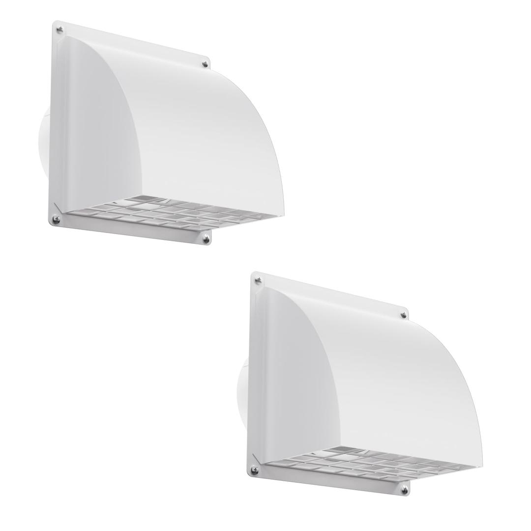 2 Pcs 4 Inch Dryer Vent Cover Outside, HG Power Metal Exterior Vent Cover with Removable Screen & Cushioned Non-Return Flap, Air Wall Vent for House, Range Hood, AC, Opening Diameter: 3.81" White