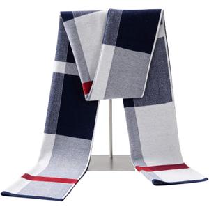 Lallier Men's Merino Wool Scarf, Long Winter Neckwear with Gift Box (Navy Tartan)