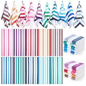 EBOOT 10 Pack Oversized Beach Towel Set Extra Large Pool Towels Microfiber Quick Dry Swim Blanket for Adult Women Men Face Hand Body Bath Travel Pool(Rainbow Color, 36 x 72 Inch, Color Stripe)