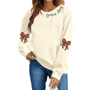 DUTUT Game Day Sweatshirt Women: Cute Football Bow Graphic Pullover Tops Casual Football Season Long Sleeve Shirt (L)