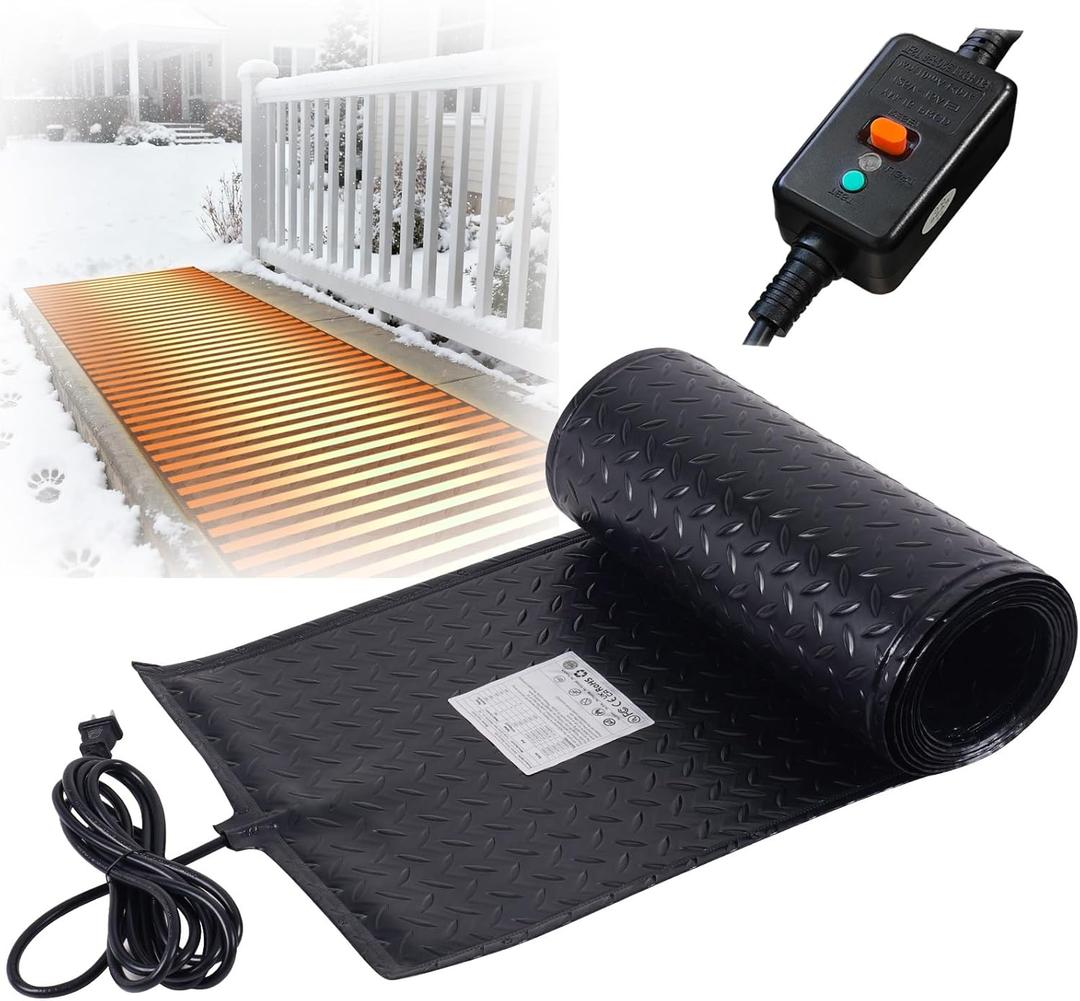 NujorWarmArt Heated Snow Melting Mats Outdoor, Anti-Slip Leakage Protection Heated Mat for Walkways Roof, 3 in/ h Melting Snow and Ice 15inch x 8Ft 120V