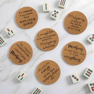 6 Set Mahjong Saying Coasters Mahjong Cork Coaster 4 Inches Round Cork Coasters for Cup, Drink, Table Game Mah Jong Lover Housewarming Gifts or Game Night Party Supplies Decoration