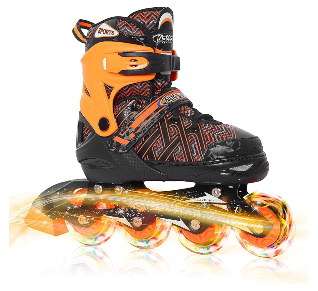 Nattork Adjustable Inline Skates for Kids Boys & Girls, Blue Black Red with Light up Wheels, Youth Blade Roller Skating for Beginners Ages 3-15