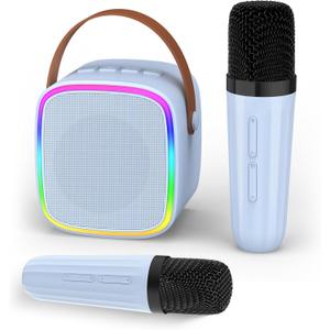 Karaoke Machine with 2 Wireless Microphones, Kids Toys Portable Bluetooth Speaker for Kids Adults Toddler, Christmas Girls Toys for 4 5 6 7 8 9 10 12 Year Old Birthday Gift Ideas (Blue)