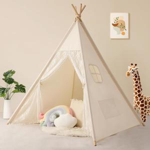 Kids Tent for Girls Indoor, Teepee Tent for Kids with Lights, Foldable Play Tent for Bedroom Corner, Cozy Toddler Tent Reading Nook & Birthday Gift