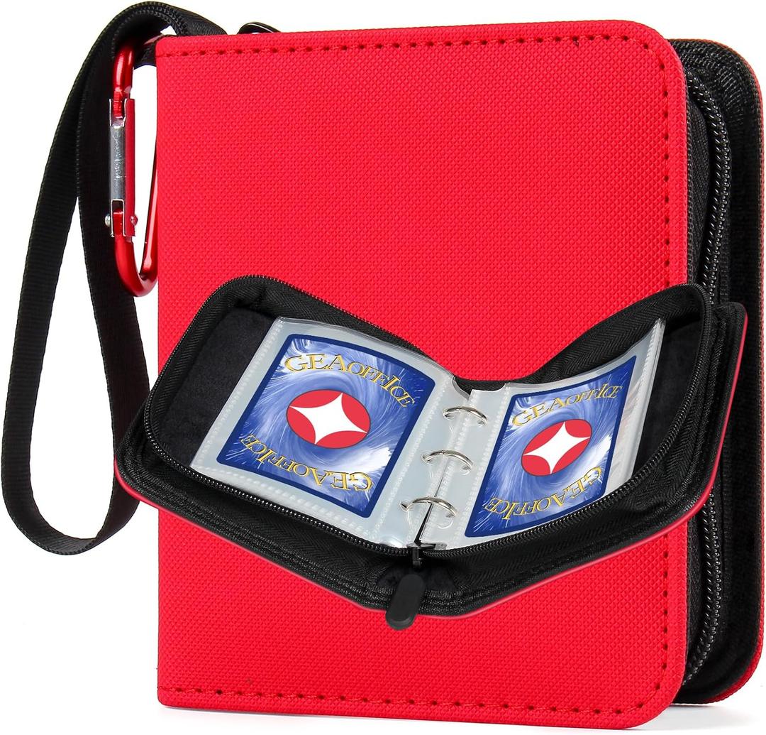 GEAoffice Mini Card Binder 1 Pocket with 80 Pockets, Premium Small 2 Pocket Trading Card Collection Album Folder with 40 Sleeves Double Sided - Gifts for Kids, Red