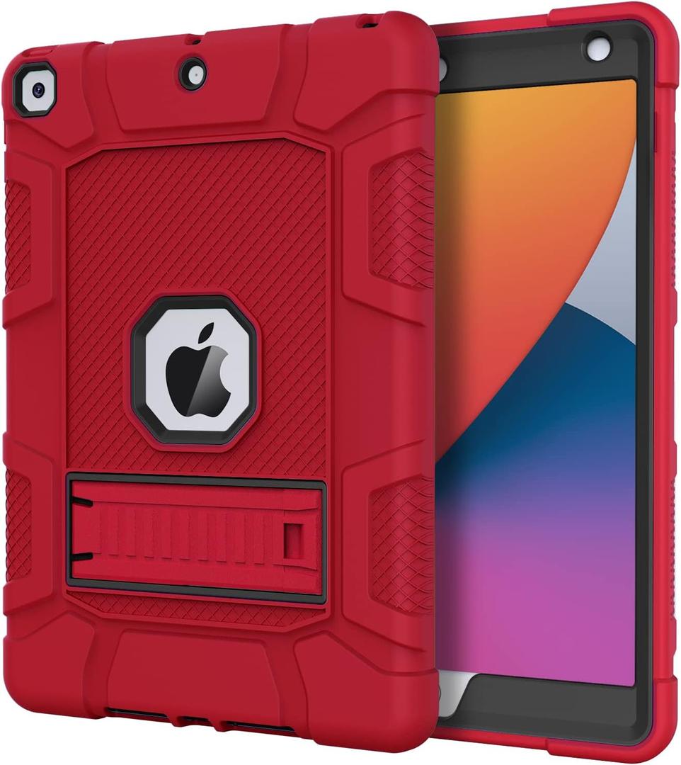 Azzsy Case for iPad 9th Generation/iPad 8th Generation/iPad 7th Generation (10.2 Inch, 2021/2020/2019 Model), Heavy Duty Shockproof Rugged Protective Case for iPad 10.2 inch (Red)