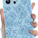MZELQ for iPhone 15 Pro Max Case, Silicone Floral Flower Rose Cute Pattern, Camera Protection Soft Slim Phone Case for Girls Women Blue