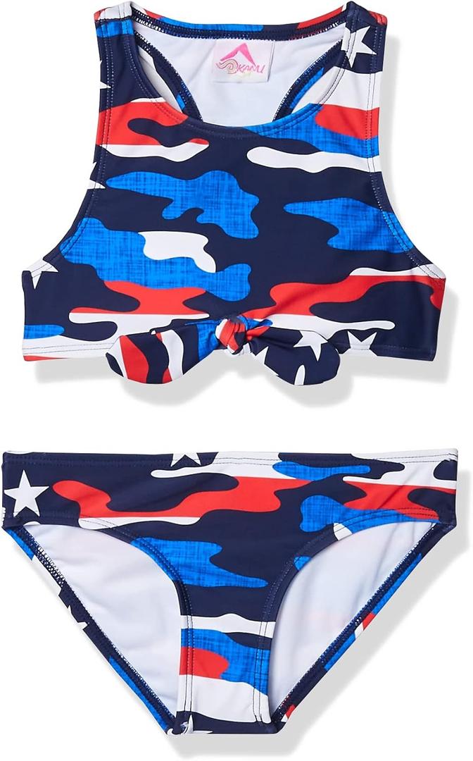 Kanu Surf Girls' Addie UPF 50+ Beach Sport Racer Bikini 2-Piece Swimsuit (6X, American Dream Flag)
