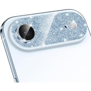 Matekxy for iPhone 17 Air Camera Lens Protector Glitter - Cute Girly Metal Bling Camera Cover for Women, 9H Anti-Scratch Tempered Glass with Aluminum Edging, Sky Blue