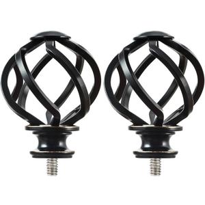 KAMANINA Replacement Finials for 1 or 7/8 Inch Curtain rods, Twisted Cage, 2pcs M6 Screw Rod Finials, Black