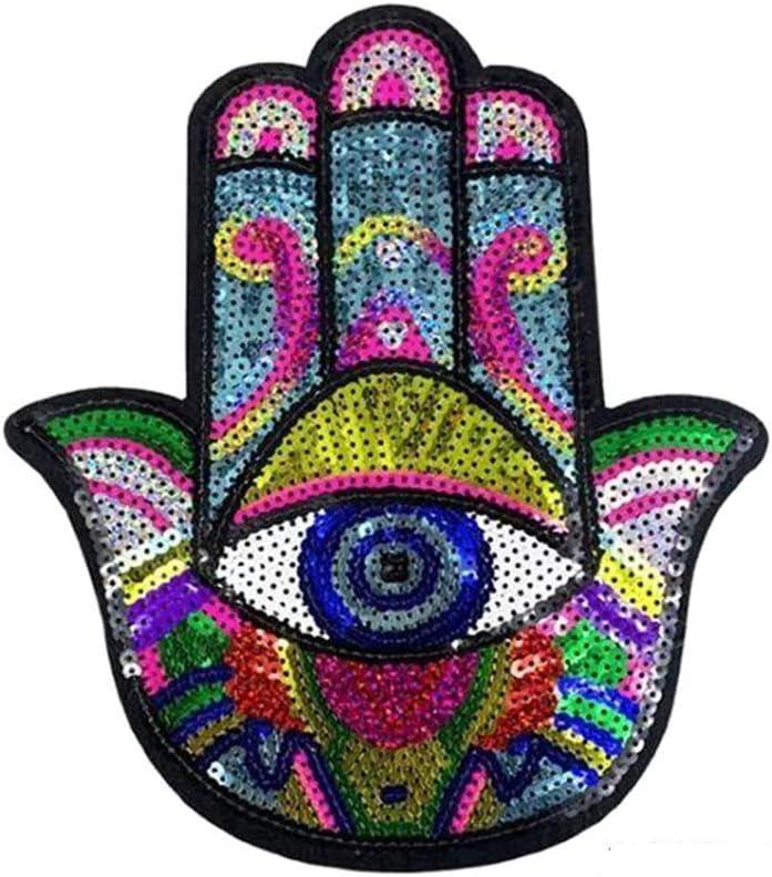 5 x Sequin Eye Patches Large Hand Embroidered Motif Applique Patches DIY Sewing Ironing Accessories for Hoodies T-Shirt Jeans Jackets