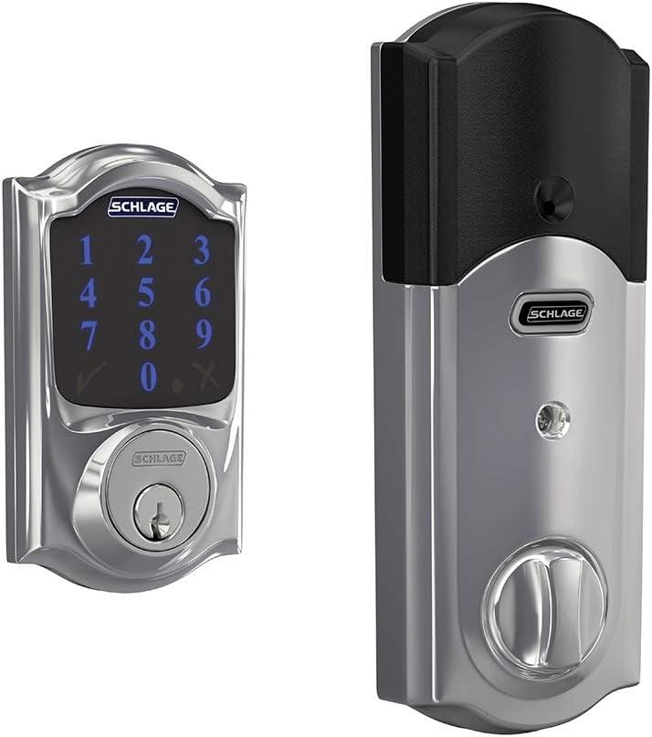 SCHLAGE BE469ZP CAM 625 Connect Smart Deadbolt With Alarm Inbuilt Camelot Trim In Bright Chrome