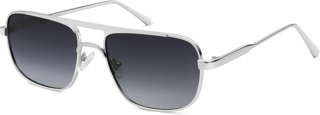 SOJOS Retro Square Aviator Polarized Sunglasses Women Men Vintage Shades Womens Mens Sun Glasses SJ1234, Silver Frame/Grey Grading Lens